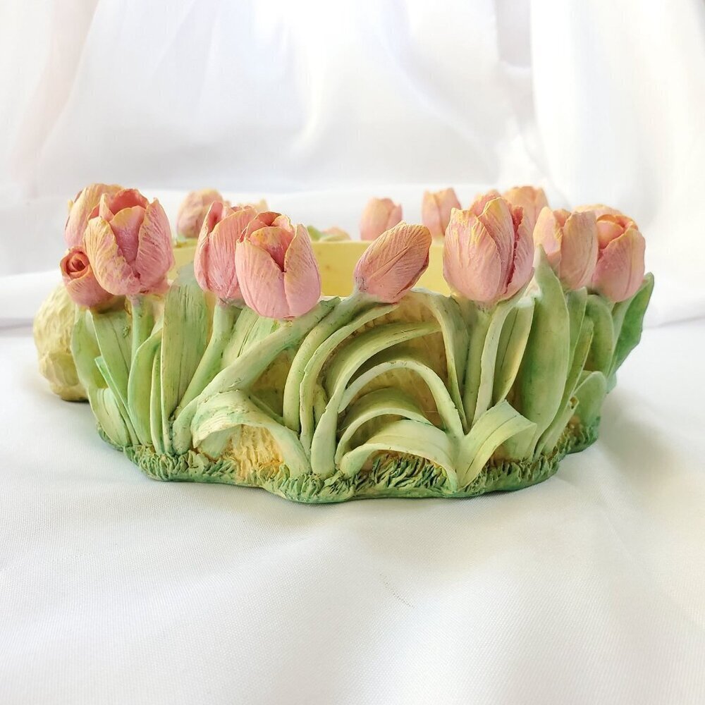 VTG Decorative Easter Rabbit & Tulip Design Bowl Spring Time Planter Candy Dish - Picture 10 of 16